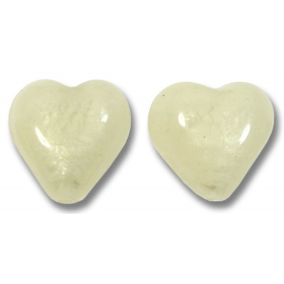 2 Murano Glass 12mm Hearts White Gold Foiled Ivory Satin