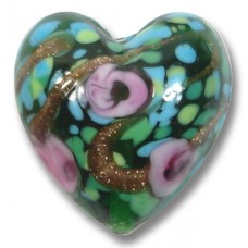 1 Murano Glass Emerald Rose Green Gold Aventurine 20mm Heart