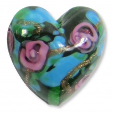 1 Murano Glass Emerald Rose Green Gold Aventurine 20mm Heart