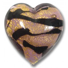 1 Murano Glass White Core Goldfoiled Light Amethyst and Black 20mm Heart