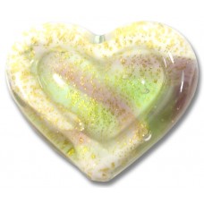 1 Murano Glass White Core Goldfoiled Amethyst Lime Embossed 30mm Heart