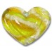 1 Murano Glass White Core Goldfoiled Lime Golden Topaz Embossed 35mm Heart