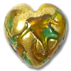 1 Murano Glass Goldfoil Turquoise Emerald Golden Topaz 22mm Heart