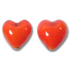 2 Murano Glass Orange Coral White Core 12mm Hearts