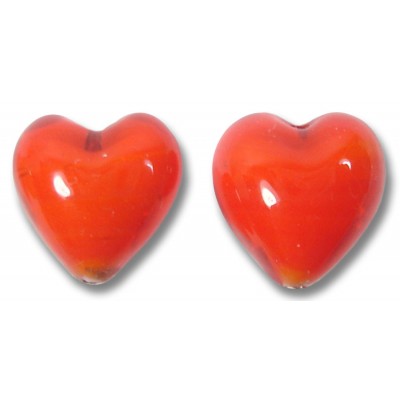 2 Murano Glass Orange Coral White Core 12mm Hearts