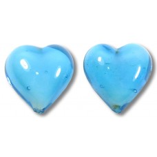 2 Murano Glass Turquoise White Core 14mm Hearts