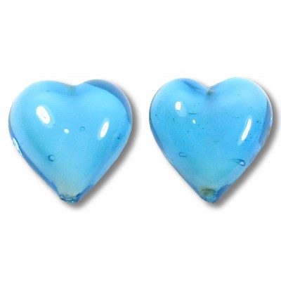 2 Murano Glass Turquoise White Core 14mm Hearts