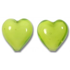 2 Murano Glass Lime White Core 12mm Hearts