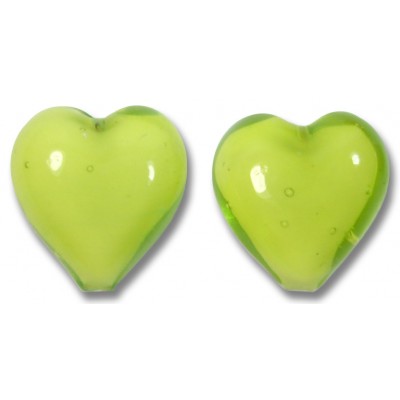 2 Murano Glass Lime White Core 12mm Hearts