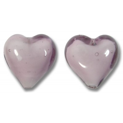 2  Murano Glass Light Amethyst White Core 12mm Hearts