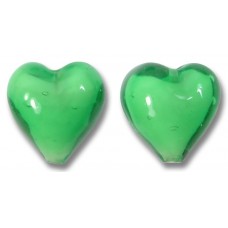 2 Murano Glass 12mm Hearts Emerald White Core 
