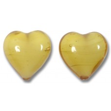 2 Murano Glass 12mm Hearts Light Topaz White Core 