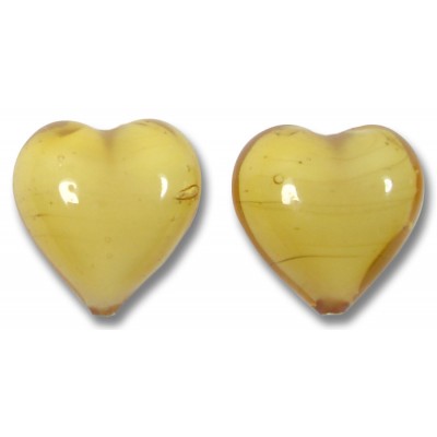 2 Murano Glass 12mm Hearts Light Topaz White Core 
