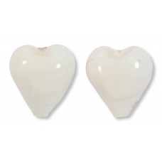 2 Murano Glass 12mm Hearts Soft Pink White Core 