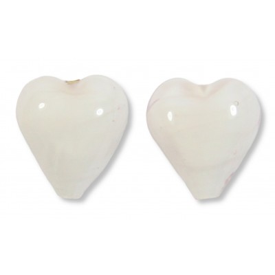 2 Murano Glass 12mm Hearts Soft Pink White Core 
