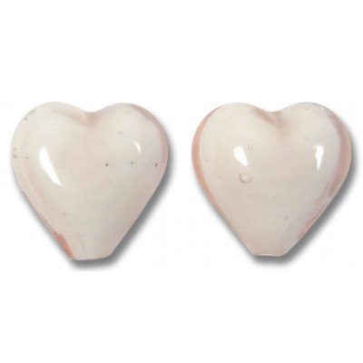 2 Murano Glass 12mm Hearts Soft Pink White Core 