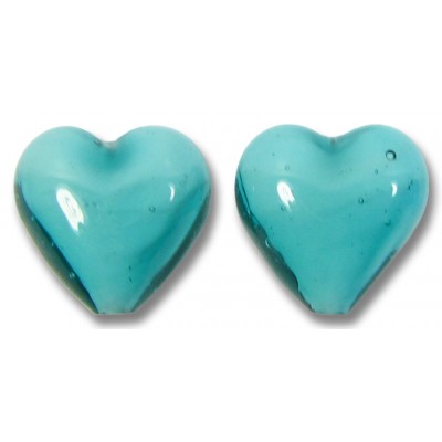 2  Murano Glass 12mm Hearts Verde Marino White Core 