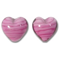 2 Murano Glass 14mm Hearts Rosa White Core 