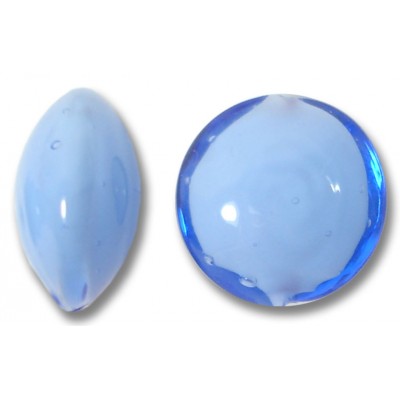 1 Murano Glass Periwinkle Blue over White Core 14mm Lentil Bead 
