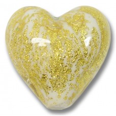 1  Murano Glass Crackle Goldfoil White 20mm Heart