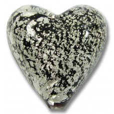 1 Murano Glass Crackle White Gold Foiled Black 20mm Heart