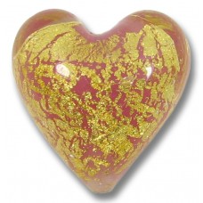 1 Murano Glass Crackle Goldfoil Alabaster Rose Pink 20mm Heart 1 Murano Glass Crackle Goldfoil Alabaster Rose Pink 20mm Heart