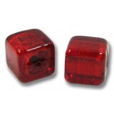 2 Murano Glass Ruby Gold Foiled 8mm Cube Beads