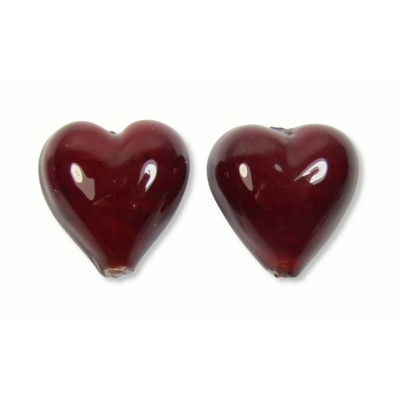 2 Murano Glass 14mm Hearts - Clear over True Red Core