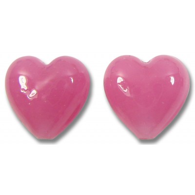 2 Murano Glass 12mm Hearts Opaque Pink 
