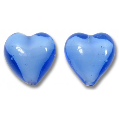 2 Murano Glass 12mm Hearts Periwinkle Blue over White Core