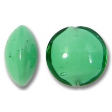 1 Murano Glass Emerald over White Core 14mm Lentil Bead