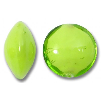 1 Murano Glass Lime over White Core 14mm Lentil Bead