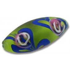1 Murano Glass Etched Olivine and Roses 36mm Oval Bead