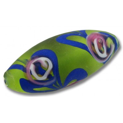 1 Murano Glass Etched Olivine and Roses 36mm Oval Bead