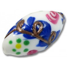 1 Murano Glass Gorgeous White/ Blue/ Flower Oval Focal 32mm Bead