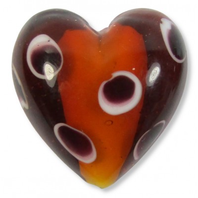 1 Murano Glass Topaz with Spots over White Core 30mm Heart