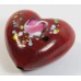 1 Murano Glass Deep Red with Rose 30mm Heart