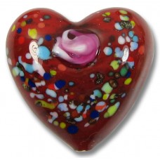 1 Murano Glass Deep Red with Rose 30mm Heart