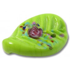1 Murano Glass Lime with Roses Ribbed 30mm Elica Twist Bead