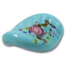 1 Murano Glass Turquoise with Roses Ribbed 30mm Elica Twist Bead
