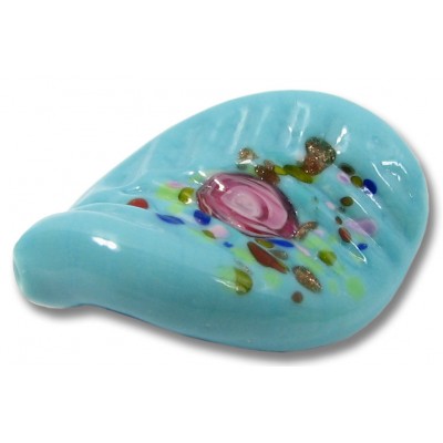 1 Murano Glass Turquoise with Roses Ribbed 30mm Elica Twist Bead