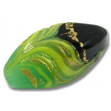 1 Murano Glass Green / Black / Gold Foil and Aventurine 36mm Focal Bead