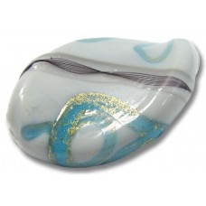 1 Murano Glass White/ Blue/ Goldfoil Ribbon 30mm Elica Twist Bead