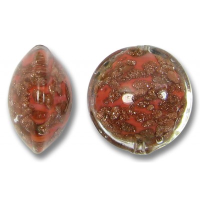 1 Murano Glass Sommerso 14mm Lentil Bead Coral & Ginger