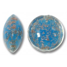 1 Murano Glass Sommerso 14mm Lentil Bead Caribbean Blue Ginger