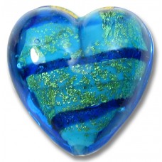1 Murano Glass Goldfoiled Turquoise Velvet Sapphire 20mm Heart