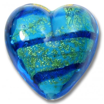 1 Murano Glass Goldfoiled Turquoise Velvet Sapphire 20mm Heart