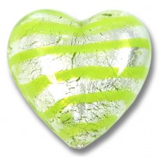 1 Murano Glass Silver Foiled with Peppermint Spiral 18mm Heart