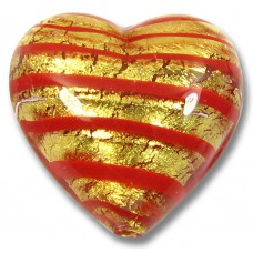 1 Murano Glass Gold Foiled Red Spiralina 18mm Heart