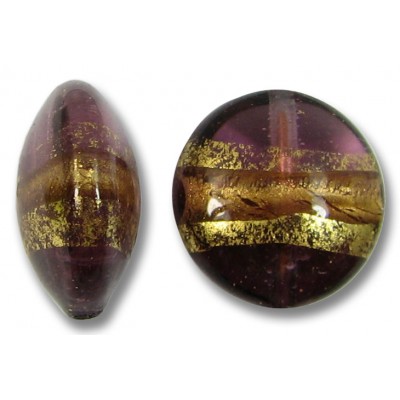 1 Murano Glass Amethyst Gold Foiled Band 14mm Lentil